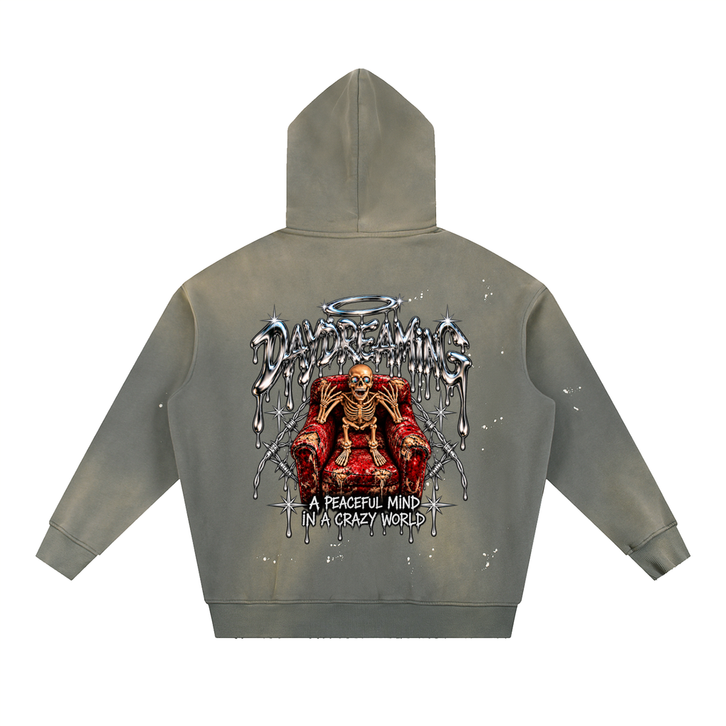 Vintage Washed Frayed Fleece Hoodie