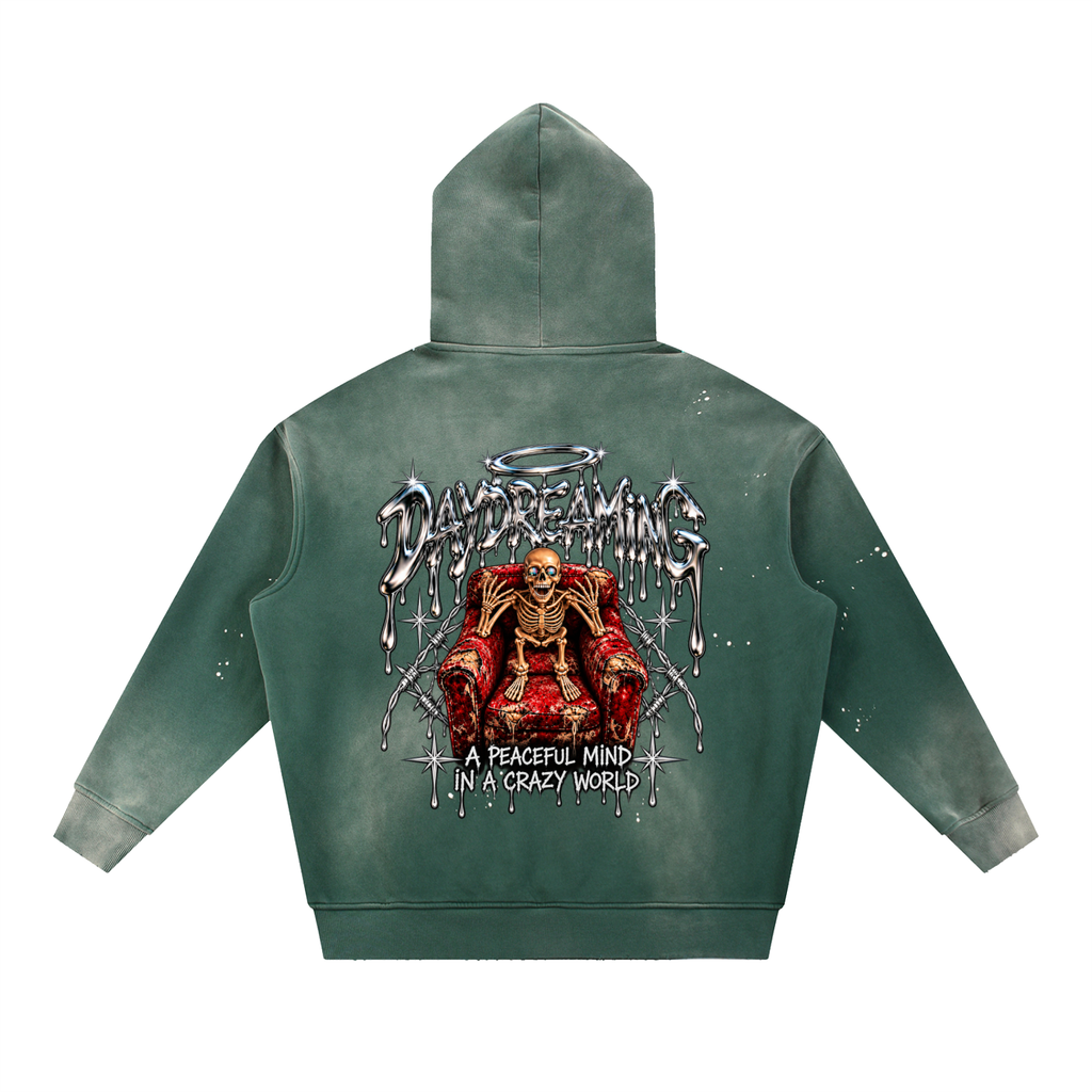 Vintage Washed Frayed Fleece Hoodie