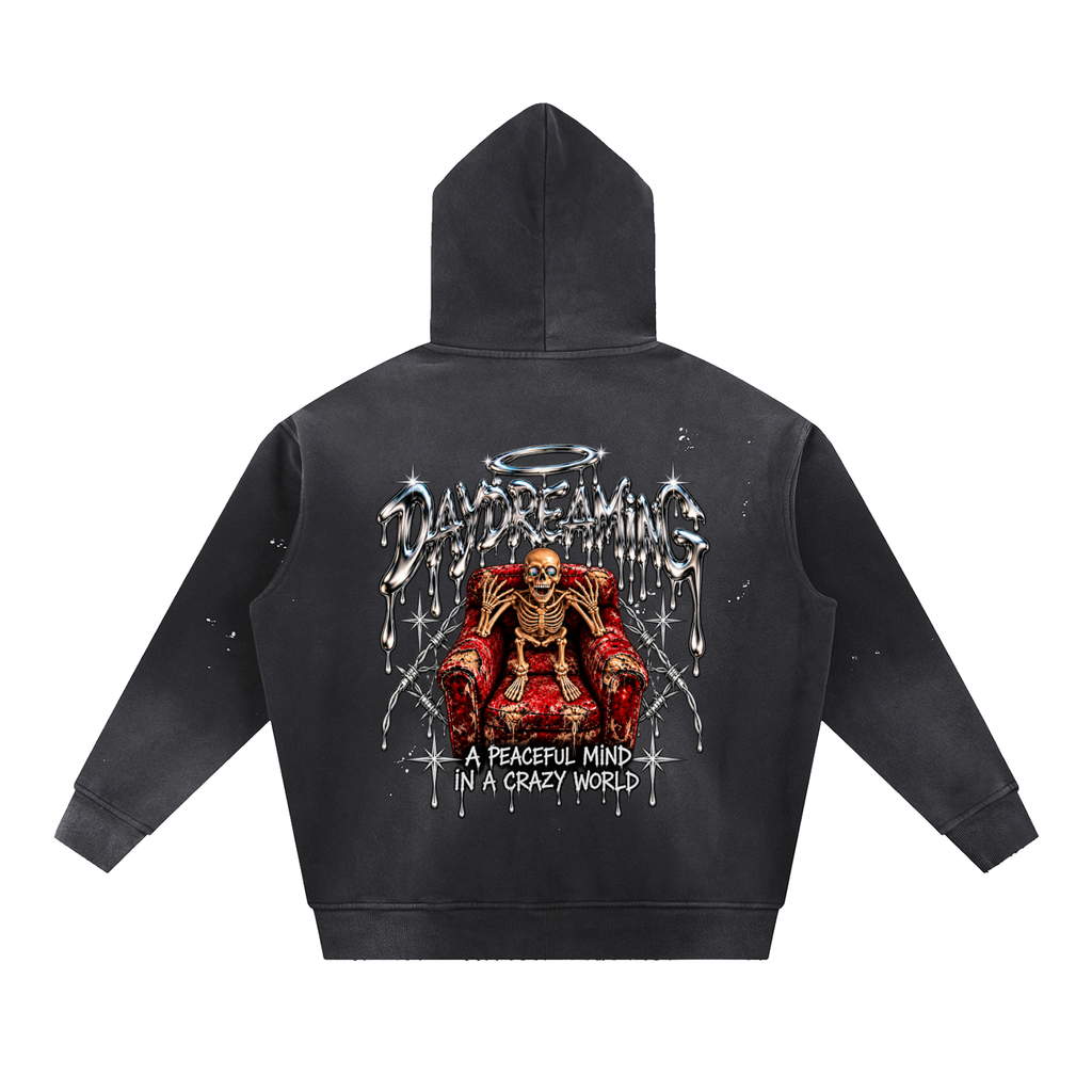 Vintage Washed Frayed Fleece Hoodie