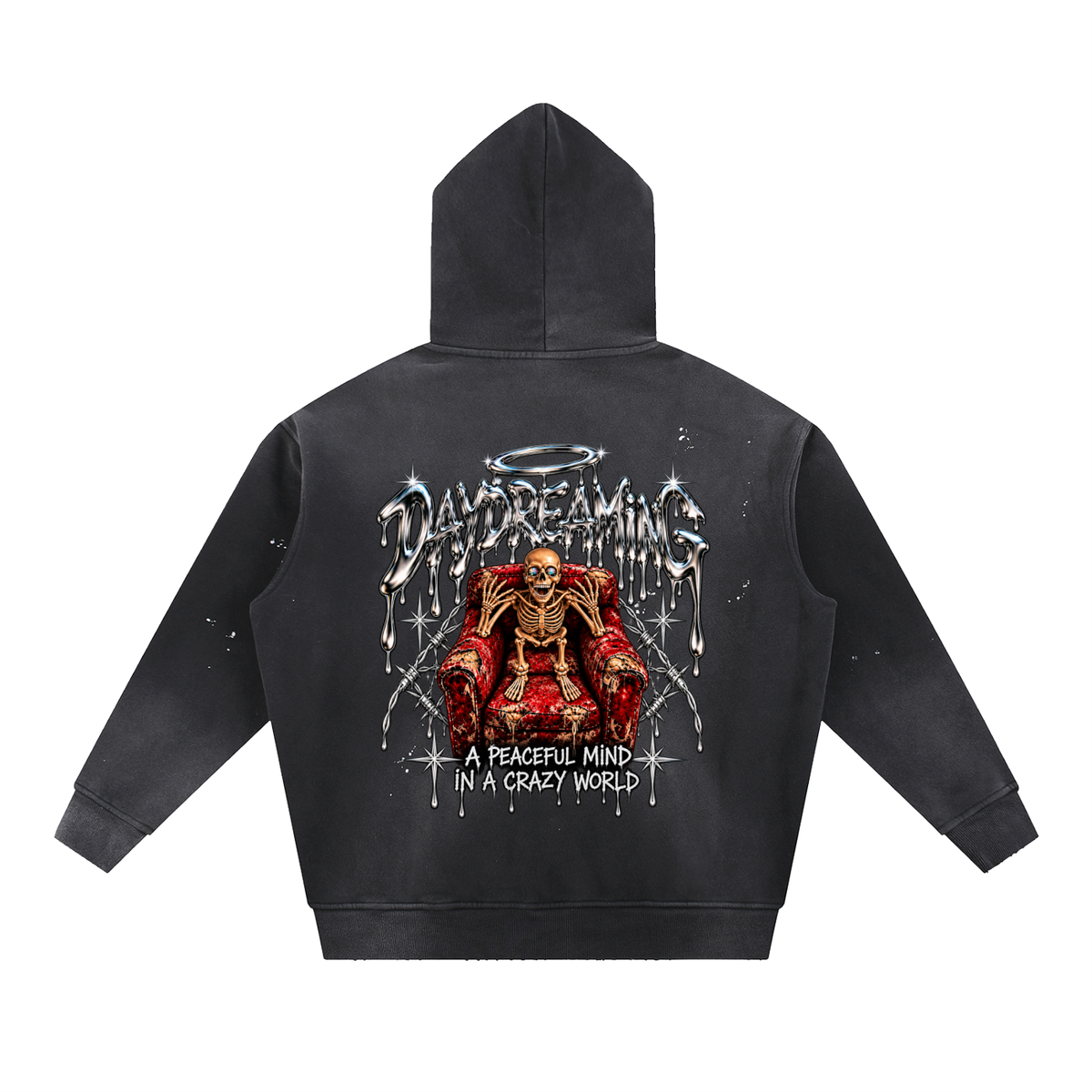Vintage Washed Frayed Fleece Hoodie